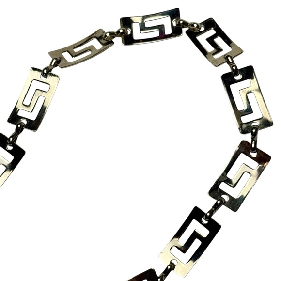 Vintage Greek Key Silver Tone Chain Link Adjustable Lobster Claw Belt 45” - Picture 5 of 5